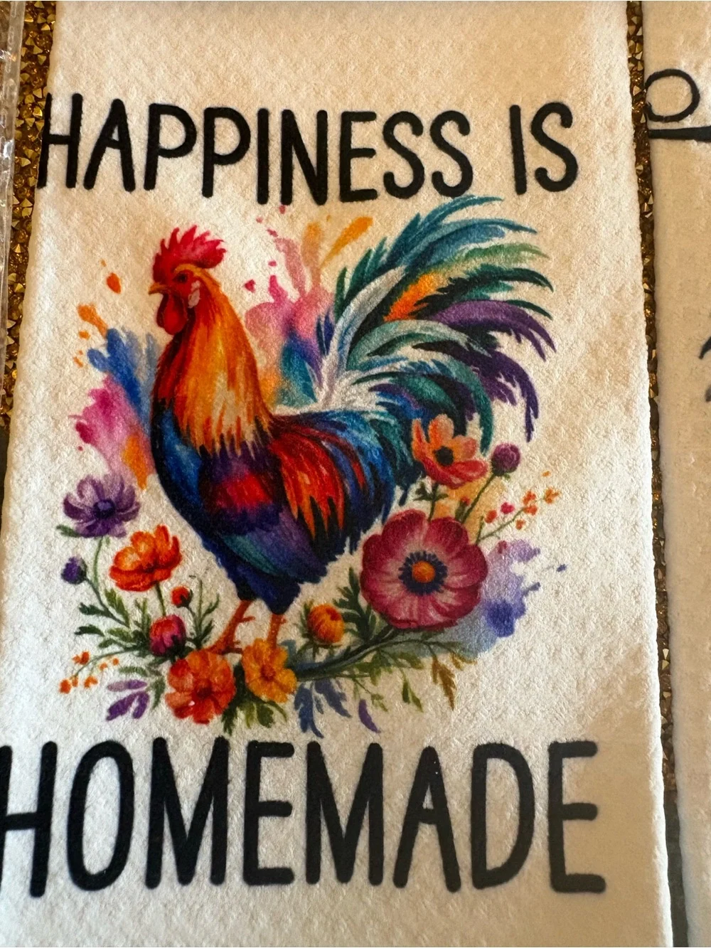 Set of 2 NWT Colorful Rooster Kitchen Towels -“Life is better on the Farm”